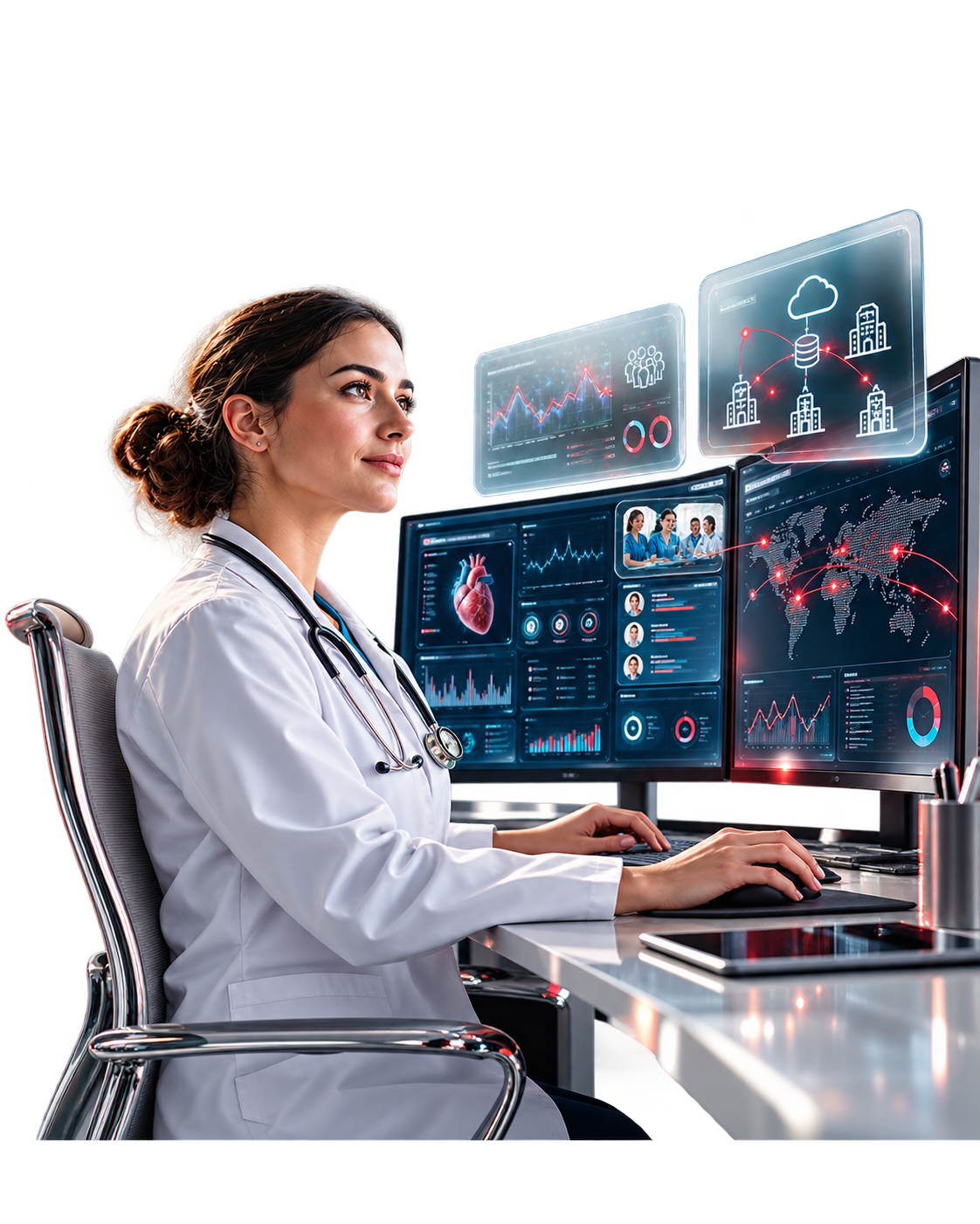 Healthcare specialist using a digital analytics workstation